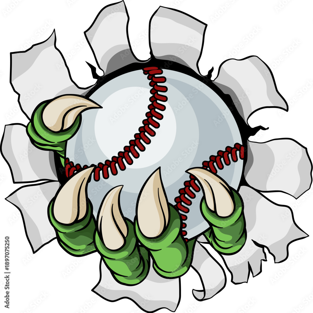 Naklejka premium A baseball claw sports illustration of an eagle or animal monster hand holding ball