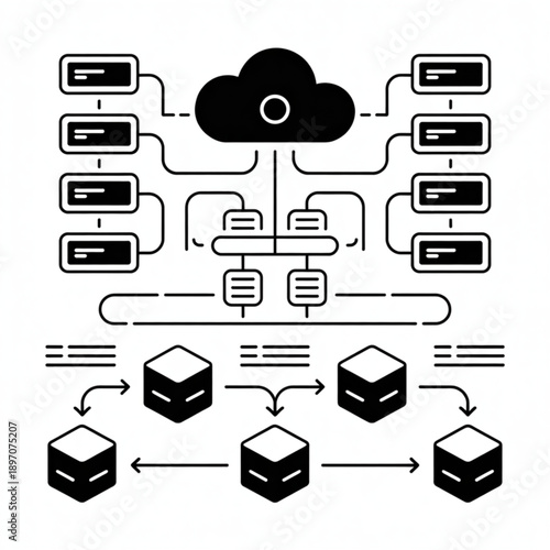 Minimalist Black and White Cloud Computing Network Diagram Icon