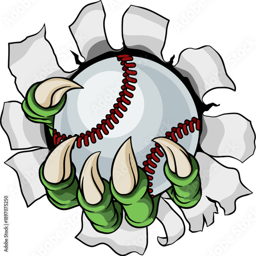 A baseball claw sports illustration of an eagle or animal monster hand holding ball