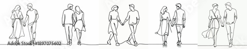 line art of couple walking with holding hands affectionately on valentine's day