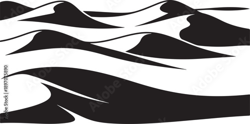 Black and White Desert Sand Dunes Landscape Illustration Art