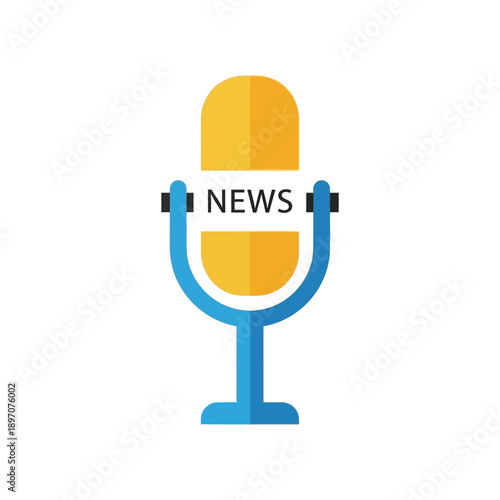 Retro microphone with NEWS text, symbol of broadcast, podcasting, breaking news, and audio reporting.
