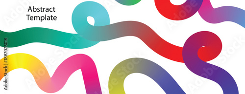 Abstract rainbow gradient wavy lines pattern. Collection colorful bold curved lines with loops isolated on white.