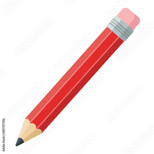 A red pencil with a pink eraser is shown against a white background.