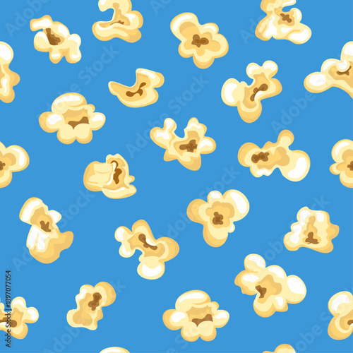 Cartoon kernels popcorn. Classic movie snack. Kernel salty pop corn, caramel sweetcorn, cinema snack food.  Sweet cooked corn