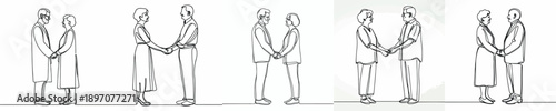 line art of old couple holding hands affectionately on valentine's day