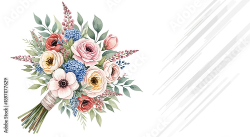 Watercolor floral bouquet illustration with white background for graphic design