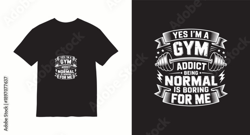 Gym addict t-shirt design with barbell and bold text