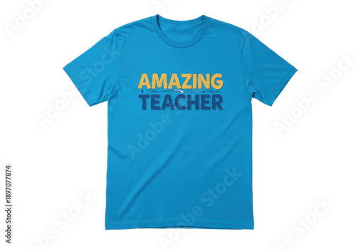 A vibrant blue t-shirt featuring 