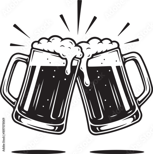 “Clinking Beer Mugs Illustration – Cheers Celebration Pub Drink Vector”