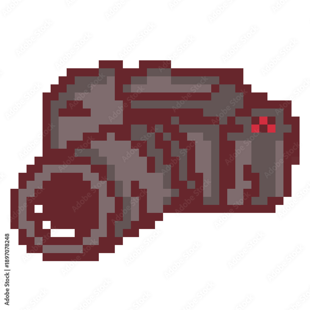 Fototapeta premium Retro pixel art digital single lens reflex camera body icon