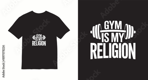 Gym is my religion quote with dumbbell illustration