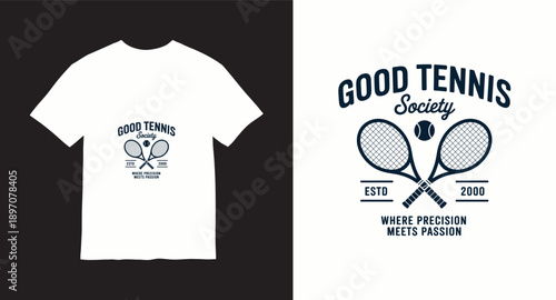Vintage tennis logo with rackets and ball for apparel design