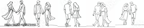 line art of couple walking with holding hands affectionately on valentine's day