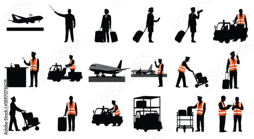 Airport Ground Staff and Crew Silhouette Set
