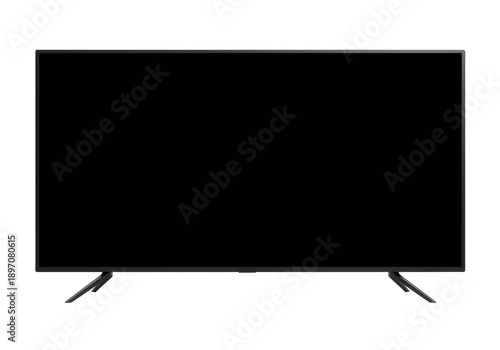 Sleek modern flat screen television with black screen isolated on white background