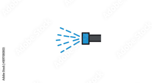 Stylized blue water spraying from a dark gray nozzle with black outline isolated on white background