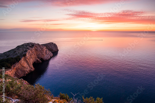 Beautiful colors on coastline sunrise (Mediterranean Sea, Costa Brava, Spain)