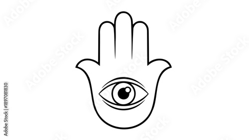 Single Line Third Eye in Hamsa Hand – Minimalist Spiritual Protection Line Art Illustration