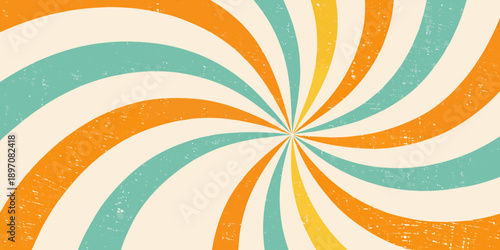 Vintage swirl pattern with orange teal and cream colors radiating from center