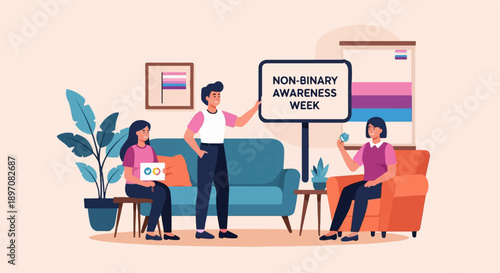 Diverse individuals celebrate Non-Binary Awareness Week, promoting inclusion and understanding