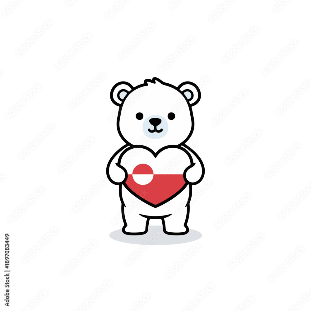 Fototapeta premium Polar bear mascot hugging heart with greenland flag