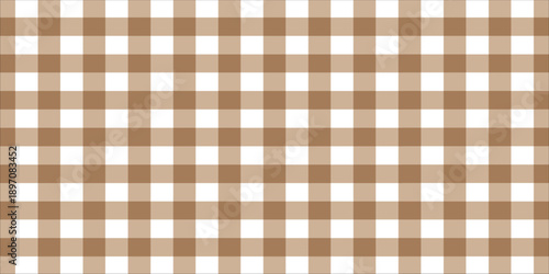 Brown gingham or vichy pattern. Autumn textile chequered print for tablecloth, picnic blanket, basket napkin, shirt or handkerchief. Cotton, linen or flannel design. Vector illustration.