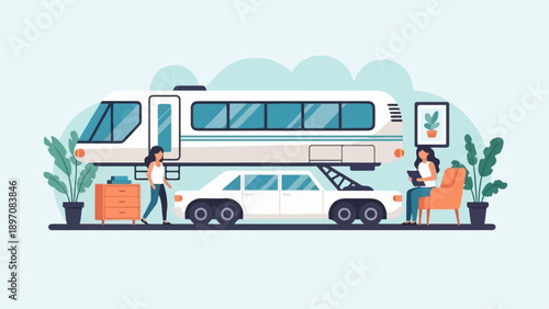 Diverse transportation modes and leisurely indoor scene with people