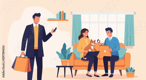 Diverse individuals enjoying leisure, work, and pets at home and shopping