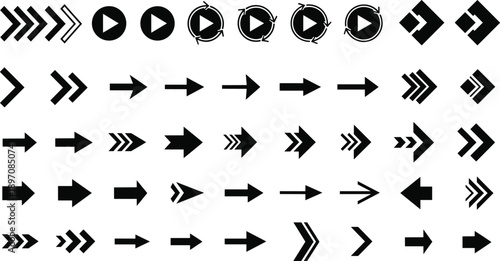 Modern arrow and play button icon set vector illustration for navigation media controls fast forward rewind interface design ui minimal