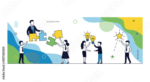 Business People Working Together on Puzzle Pieces.