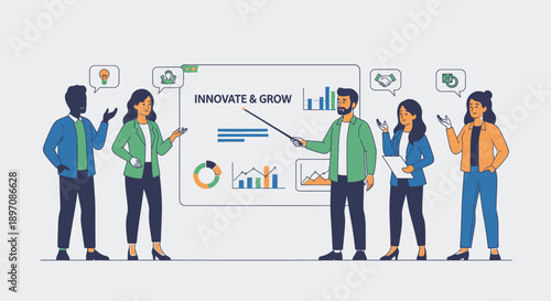 Diverse Business Team Analyzing Growth Charts.