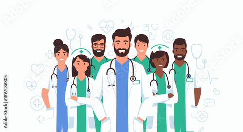 Diverse Group of Medical Professionals Standing Together.