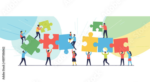 Diverse People Assembling Puzzle Pieces Together.