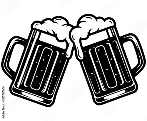 Cheers to friendship with two beer mugs clinking together in a toast, symbolizing camaraderie and celebration always