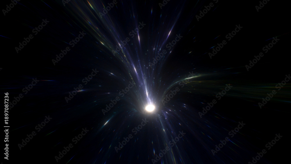 Obraz premium Flowing blue and violet warp tunnel with smooth gradients and curved motion lines, forming a serene yet powerful sense of spatial travel and dimensional transition for abstract futuristic visuals
