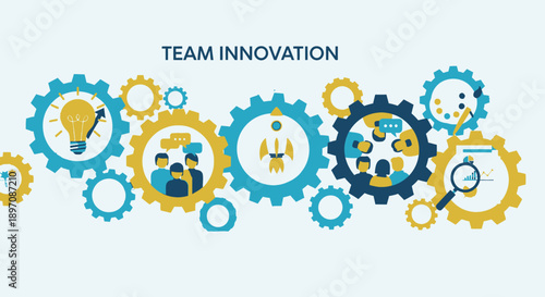 Innovation Teamwork Gears Mechanism Illustration.