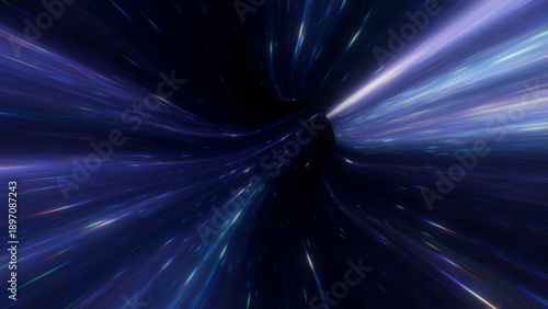 Obraz na plátně Purple-toned warp corridor with elongated light trails and deep perspective, cre