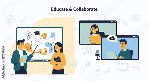 Online Collaboration and Education Illustration.