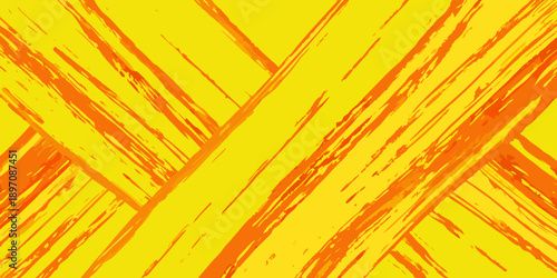 Abstract background with bold orange brushstrokes on a bright yellow canvas