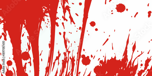 Abstract red splatters and streaks on a stark white background