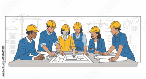 Team of Engineers Reviewing Building Plans.