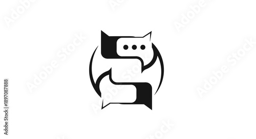 Abstract illustration of two speech bubbles in a circular motion, conveying conversation and discussion