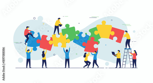 Teamwork Assembling Puzzle Pieces Together.