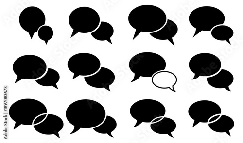 Minimalist speech bubble icons in black and white, representing communication, dialogue, messaging, and standout ideas