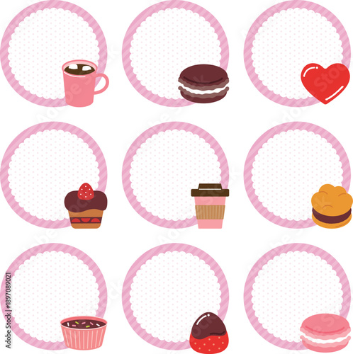 スイーツのアイコン付きサークルフレームセット ピンク