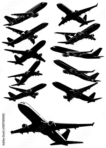 Commercial Airplane Silhouettes Set