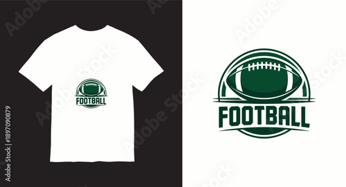 Football t-shirt design, american football team, sport logo, green ball emblem