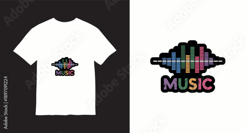 Music equalizer sound wave graphic t-shirt design with colorful text