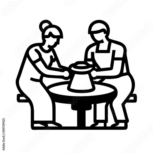 Artisans Skillfully Crafting Clay Pots on Pottery Wheels
